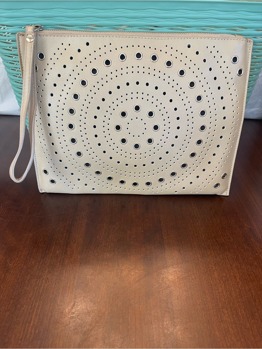 New Directions perforated clutch bag Tan